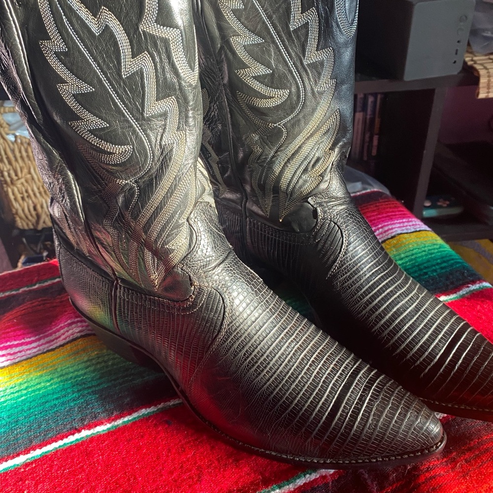 Black and Silver LIZARD Western Cowboy Boots 11D